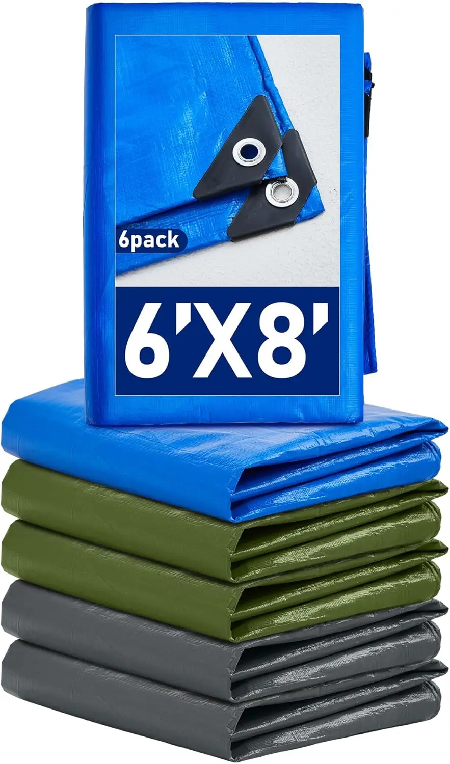 

6 Pcs Large Waterproof Tarp 6 x 8 ft Heavy Duty 5.5 Mil Thick Poly Tarpaulin with Grommets Multipurpose Protective Cover for Sum
