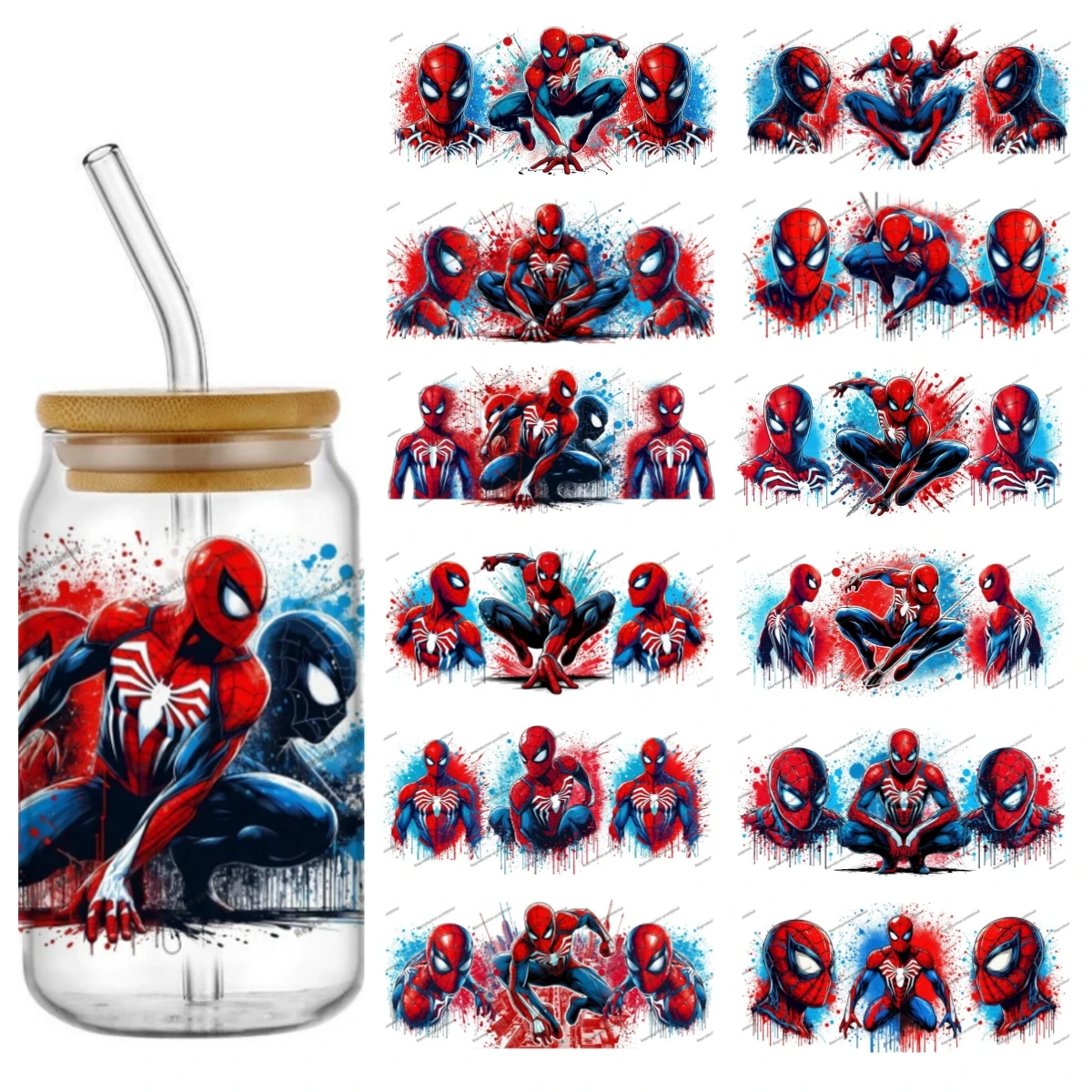 

Miniso New Spider Man series easy peel waterproof DIY Decals 3D transfers uvdtf stickers 16oz uv dtf cup wraps for Libbey Glasse