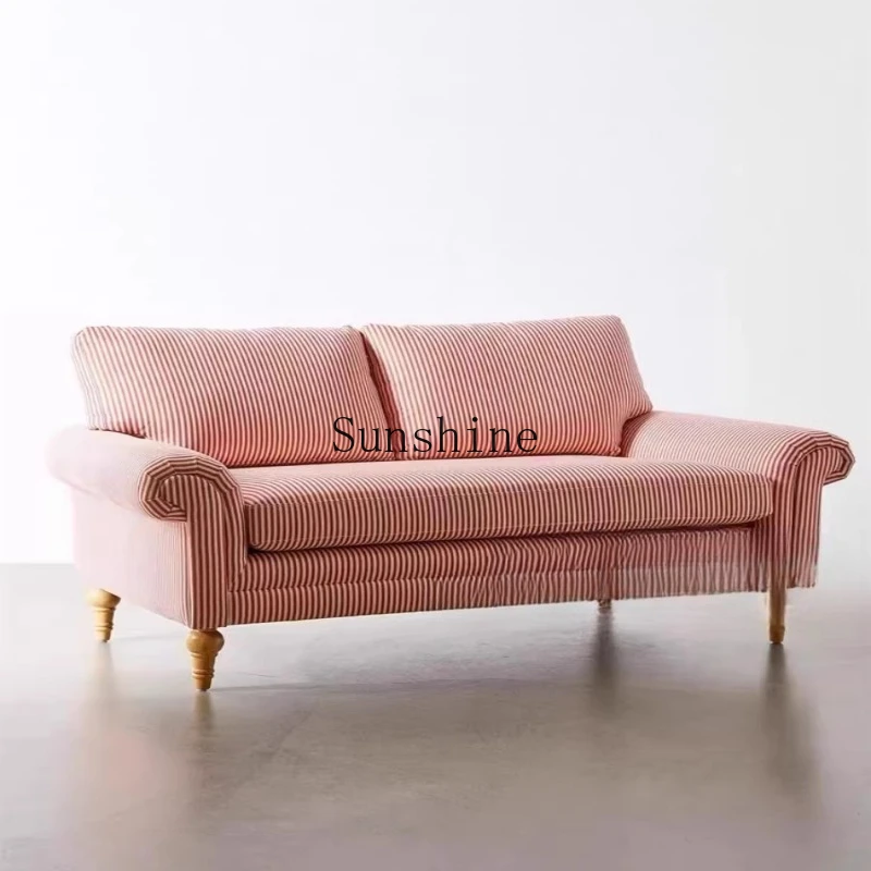 

French striped retro fabric, casual double sofa small apartment study furniture high back light luxury