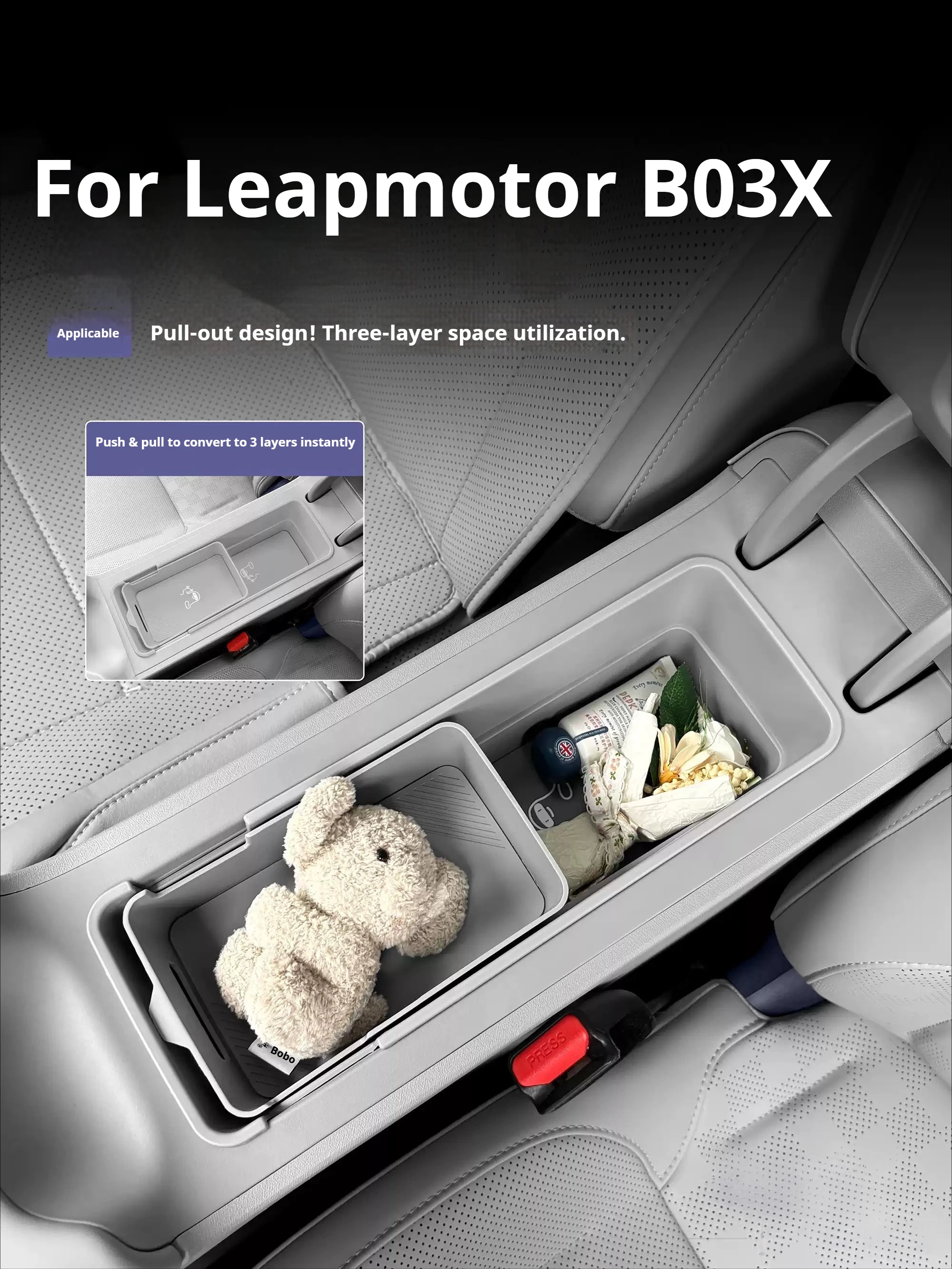 For Leapmotor B03X A10 Car Armrest Box Double-layer Storage Box Double Layered Elevated Storage Box Under The Central Control
