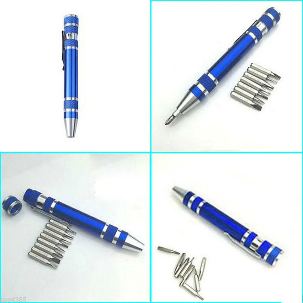 

Spectacles Pen Style Screwdriver 10.7CM‍ 8* Screwdriver Bits Blue Electronics Repair Set Tool 8 In1 Computer Diy