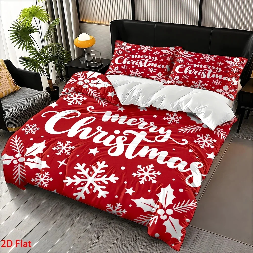 Christmas Snowflake Duvet Cover Set, Three-Piece Bedding Set (1*Duvet Cover + 2*Pillowcases), Festive Party Atmosphere Decoration, Suitable for All Seasons, Machine Washable, Invisible Zipper Design, Large Double Bed Cover Set, Suitable for Home, Dormitory, Master Bedroom, Guest Room, Ins-Style Japanese Floral and Animal Pattern Bedding, Specially Designed for Comfort and Skin-Friendly Bedding, Bedroom Decoration and Sleep Essentials, 2D Flat Print
