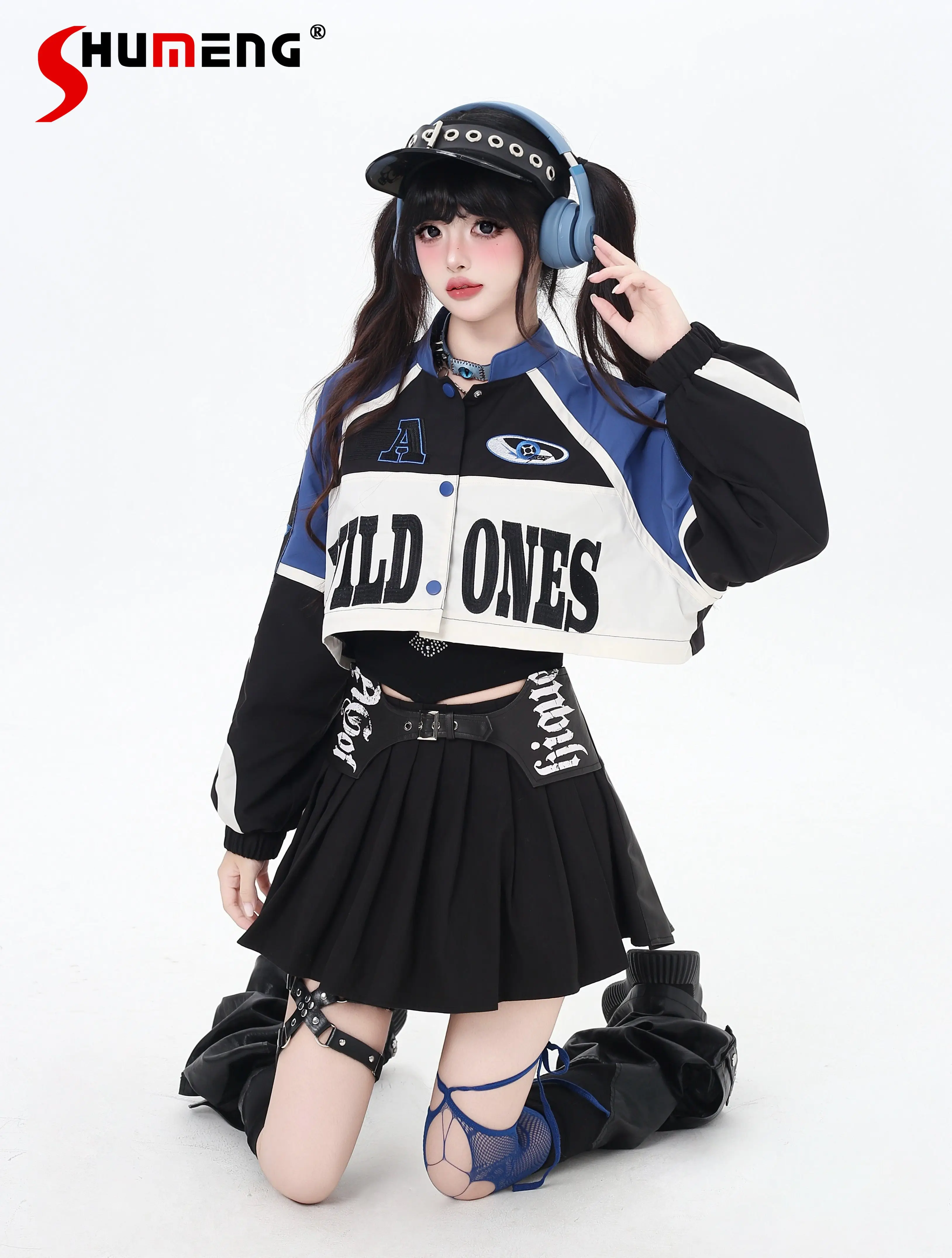 

Original Street Retro Patchwork Motorcycle Jacket for Women Baseball Jacket Coat Spring New Sweet Cool Girl Women's Coat Tops