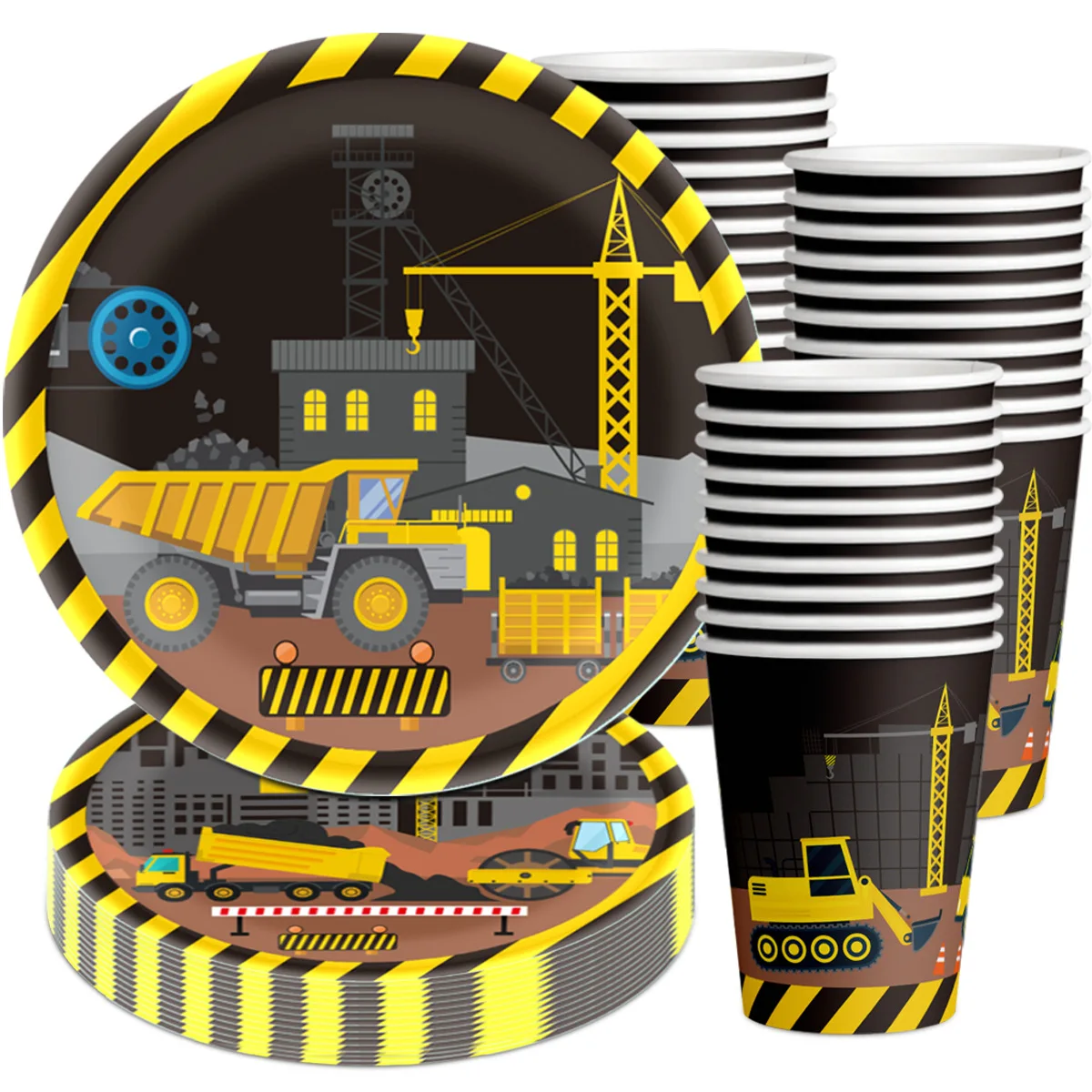 Excavator Themed Plates, Paper Cups, Tissues, Trucks, Tractors, Excavators, Holiday Celebrations, Birthday Parties