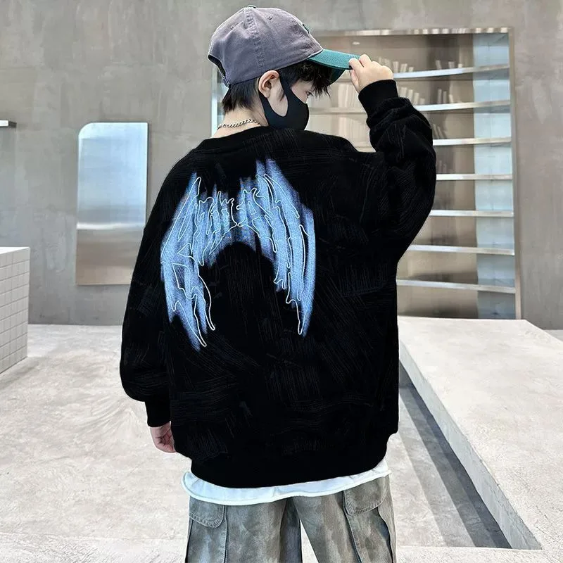 

Boys' Medium-Large 2025 Autumn/Winter New No Hood Thickened Integrated Fleece Lined Warm Pullover Sweatshirt