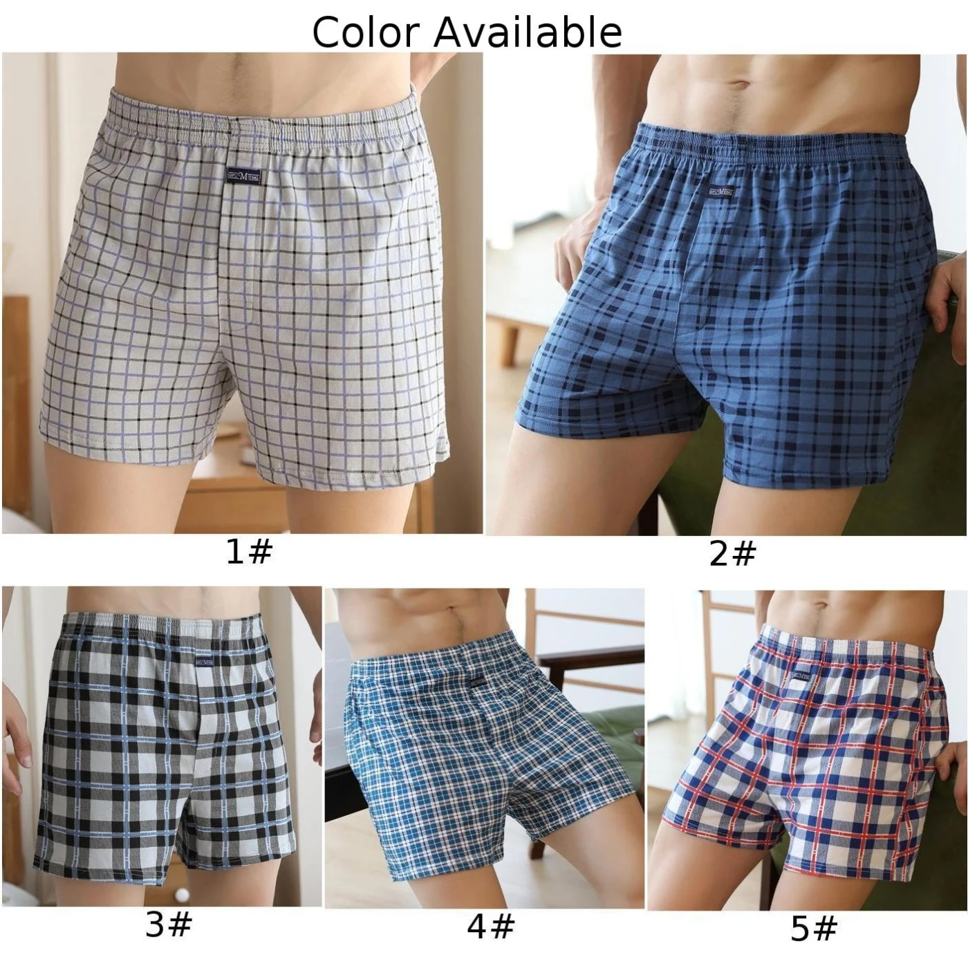 Men\'s Thick Loose Plaid Wide Leg Pure Cotton Short Home Wear Underwear Man Comfort Unisex Middle Length Soft Panties