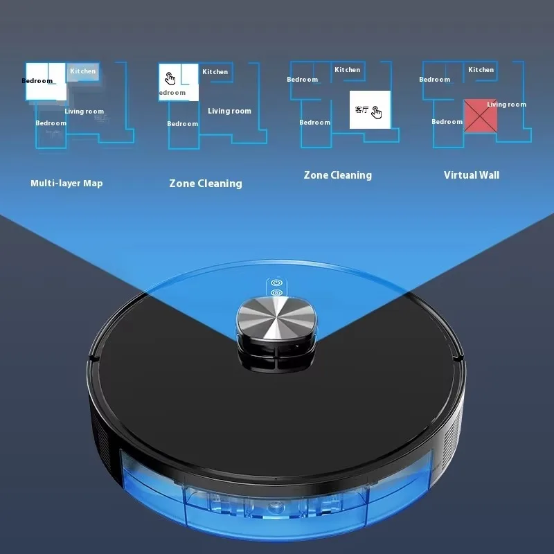 Intelligent APP Controlled 3-in-1 Laser Sweeping Robot Vacuum Cleaner with Integrated Water Tank Automatic Cleaning for Hotels