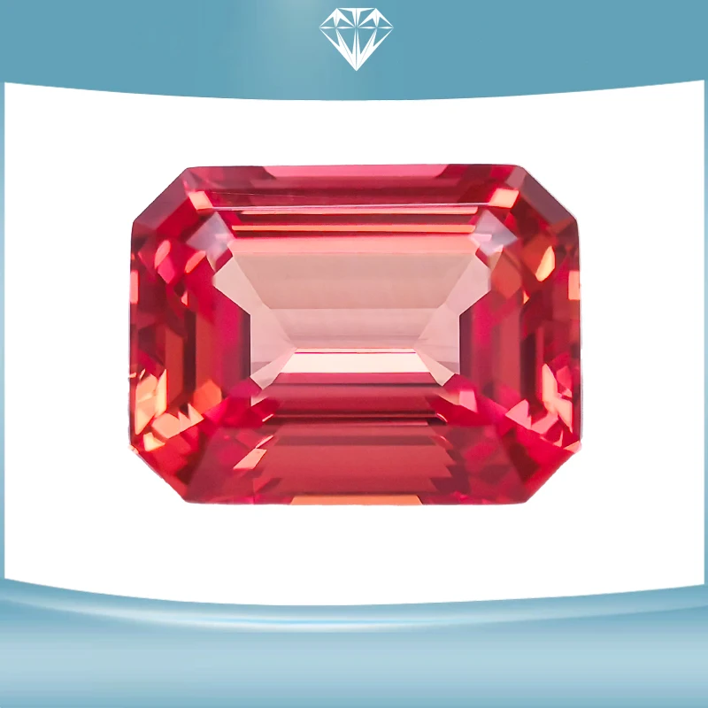 Lab Grown Sapphire Emerald Cut Sunset Red Color Gemstone for Charms DIY Ring Earrings Materials Selectable AGL Certificate