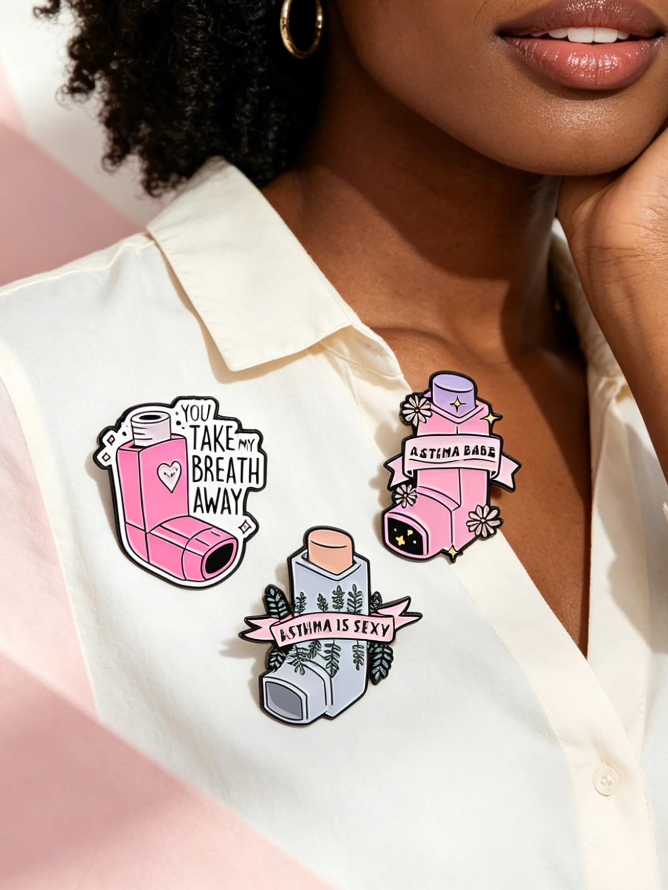 3 Pieces of Porcelain Asthma Inhaler Pins, Exquisite Medical-Themed Metal Brooches, Fashionable Collar Badges, Backpack Accessories, Fashion Jewelry, Gifts, Gifts for Friends