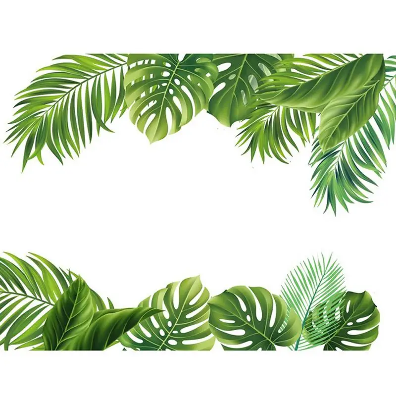 2Pcs Palm Leaves Wall Decal Vinyl Stickers Jungle Tropical Plants Palm Leaf Living Room Modern Poster Decal Mural Wallpaper