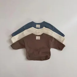 2025 Spring New Baby Long Sleeve Cotton T Shirts Boys Solid Simple Versatile Tees Infant Girls Loose Casual Tops Toddler Clothes