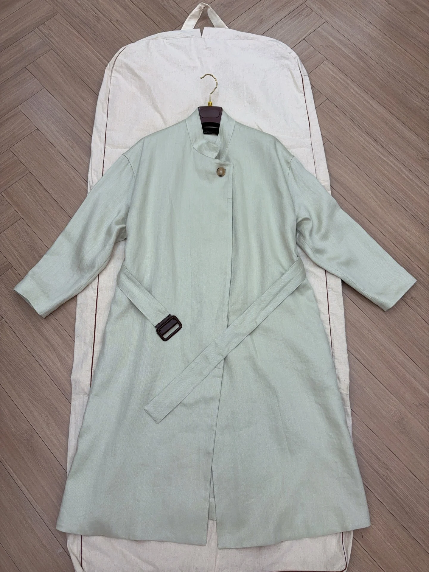 

Classic Stand Collar Linen Mid-Length Lace-Up Trench Coat Versatile Casual Loose Simple Versatile Women