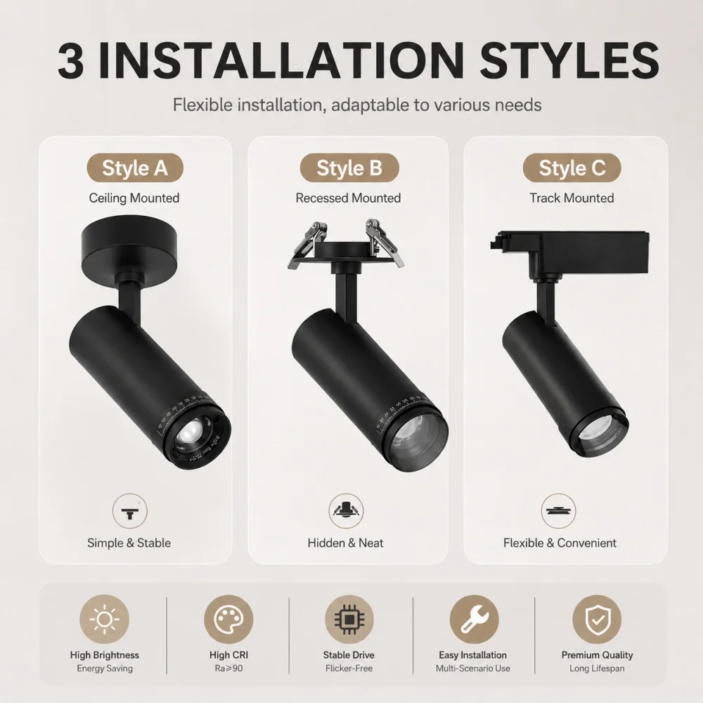 LED Focusing Exhibition Spotlight Shop Gallery Museum Adjustable Angle Wall Wash Light