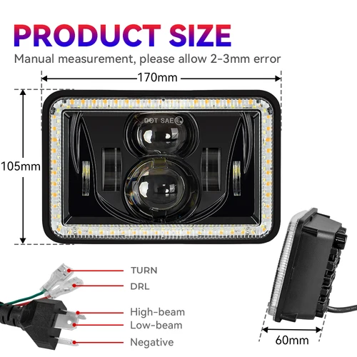 Imagen 2 del producto Luz Led de señal de giro para coche, Faro de haz alto/bajo, impermeable, DRL, 4x6, 60W, 6000K, para camión, todoterreno, 4WD, Tractor, ATV, UTE