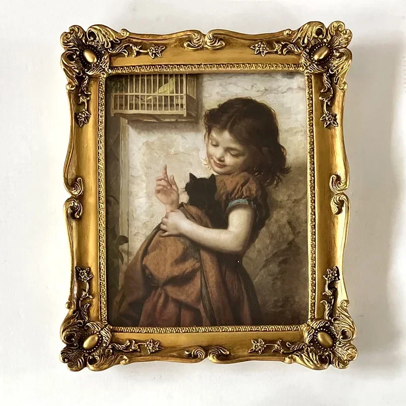 French Retro Gold Resin Frame European Decorative Painting Tabletop Oil Painting Creative Decor Artistic Picture Frame