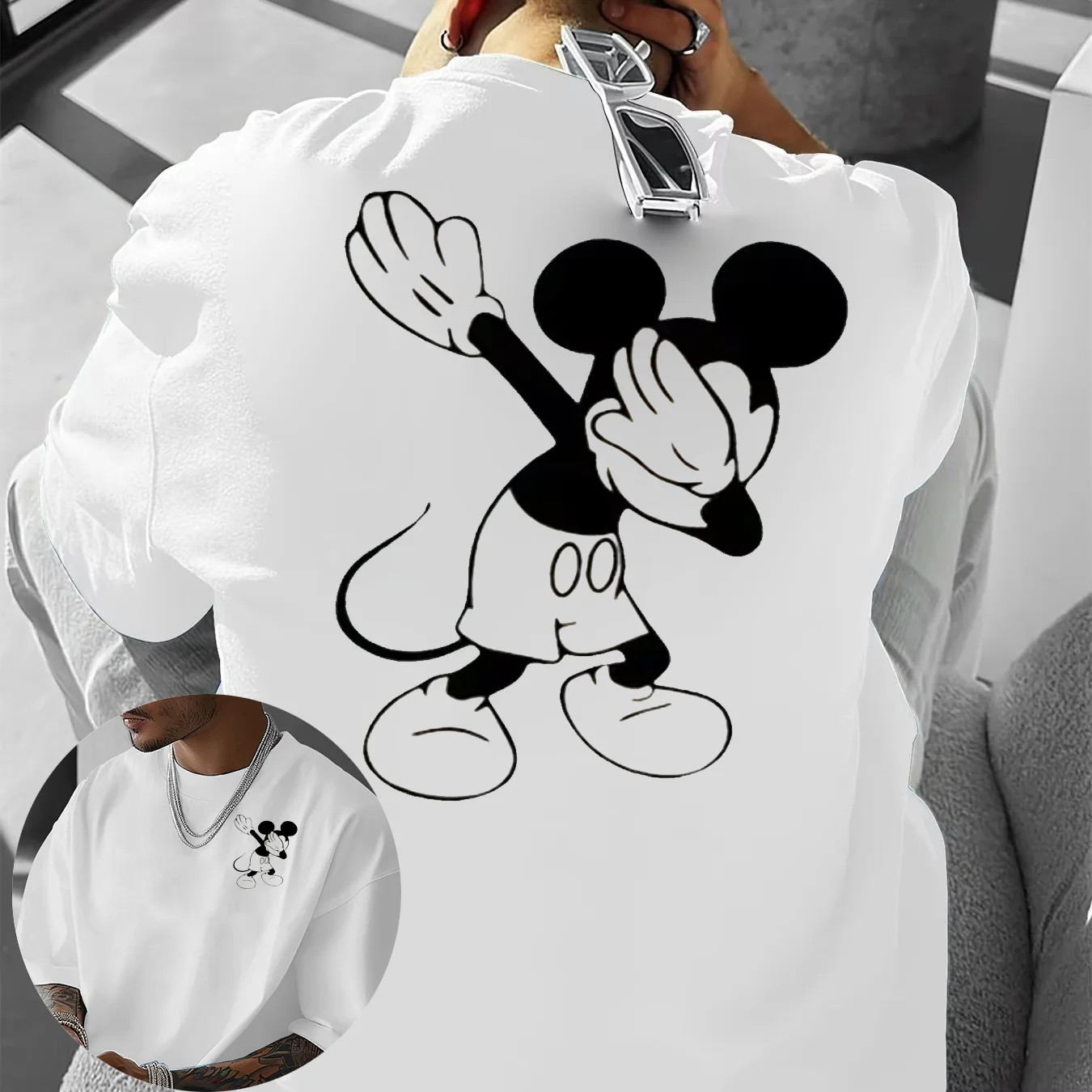 

Мужская футболка 2025 года, футболка из 100% хлопка с принтом Disney Cartoon Mickey, женская повседневная футболка унисекс, дышащая и удобная Y2k