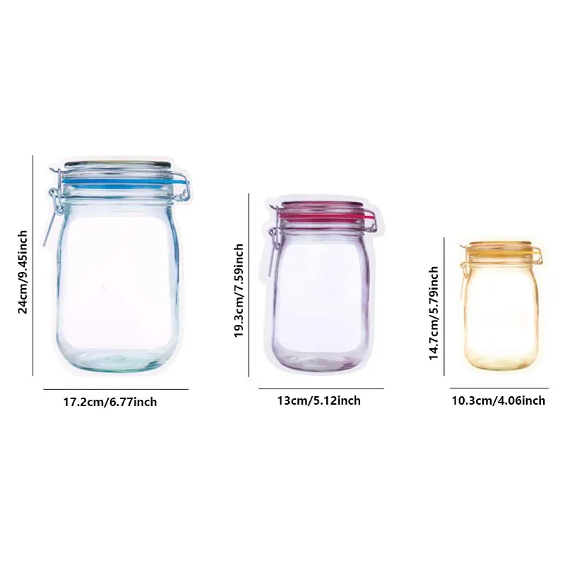 30Pcs Mason Jar Bottles Bags Food Storage Bag Snack Sandwich Ziplock Bags Reusable Airtight Seal Storage Bags Leakproof Food