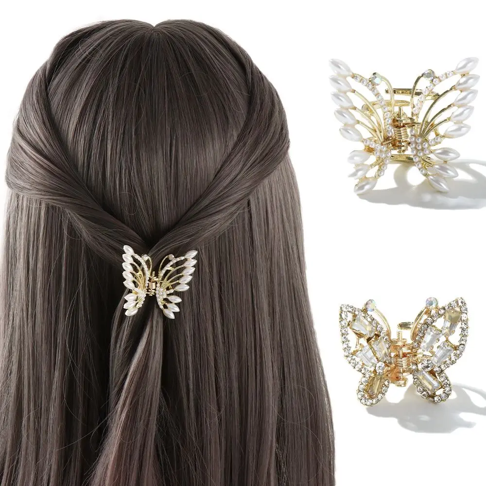 

Sweet Transparent Rhinestone Korean Alloy Pearl Hair Clip Grasping Clip Hair Accessories Butterfly Hair Claw