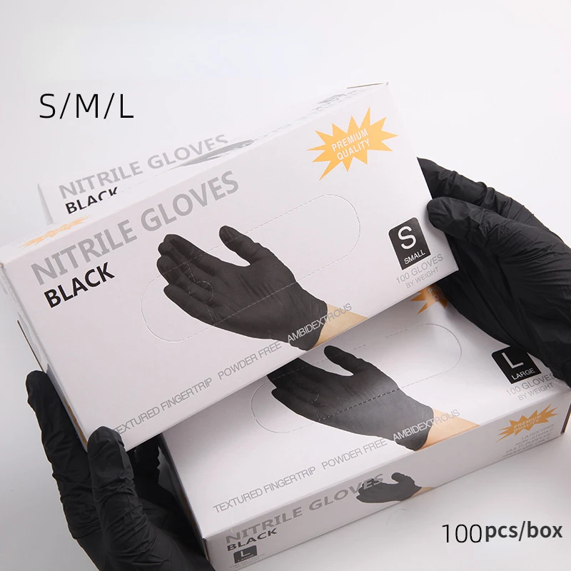 100pcs Disposable Nitrile Gloves Black Powder-Free Waterproo Tattoo Food Grade Gloves PUC Ding Qing Gloves Body Art Tattoo Tool