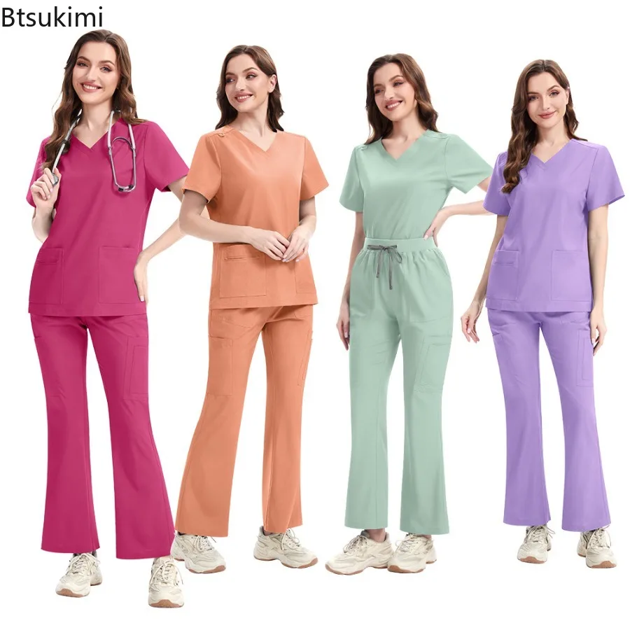 New Slim Fit Women Scrubs Sets Woman Medical Uniforms Nurses Accessories Clinic Beauty Salon Spa Pet Shop Workwear Clothing