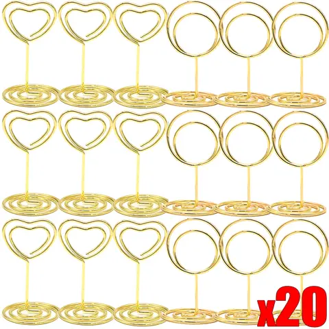 20-1 szt. Metalowe uchwyty na wizytówki, klipsy w kształcie serca na zdjęcia, stojaki na numery stołów weselnych, stojaki na imiona, dekoracje na przyjęcia urodzinowe i do domu