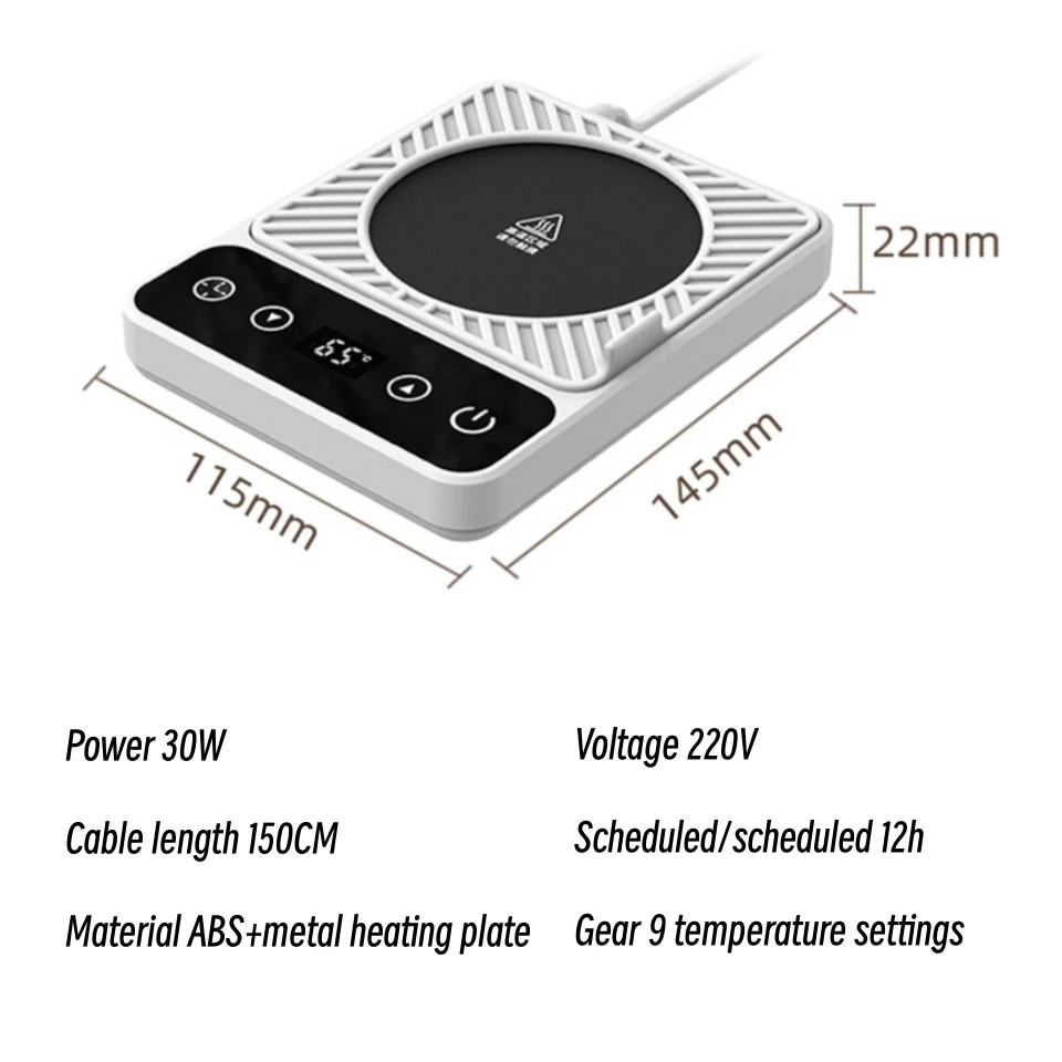 Electric Coffee Mug Warmer Portable Cup Heater for Water Tea Heating Coaster 9 Temperature Settings for Home Office Timing Off