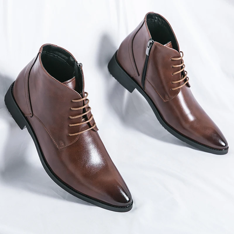 

Classic Chelsea Boots Men High Top Casual Business Leather Shoes For Men Trend Men's Dress Shoes Leather Ankle Boots Male