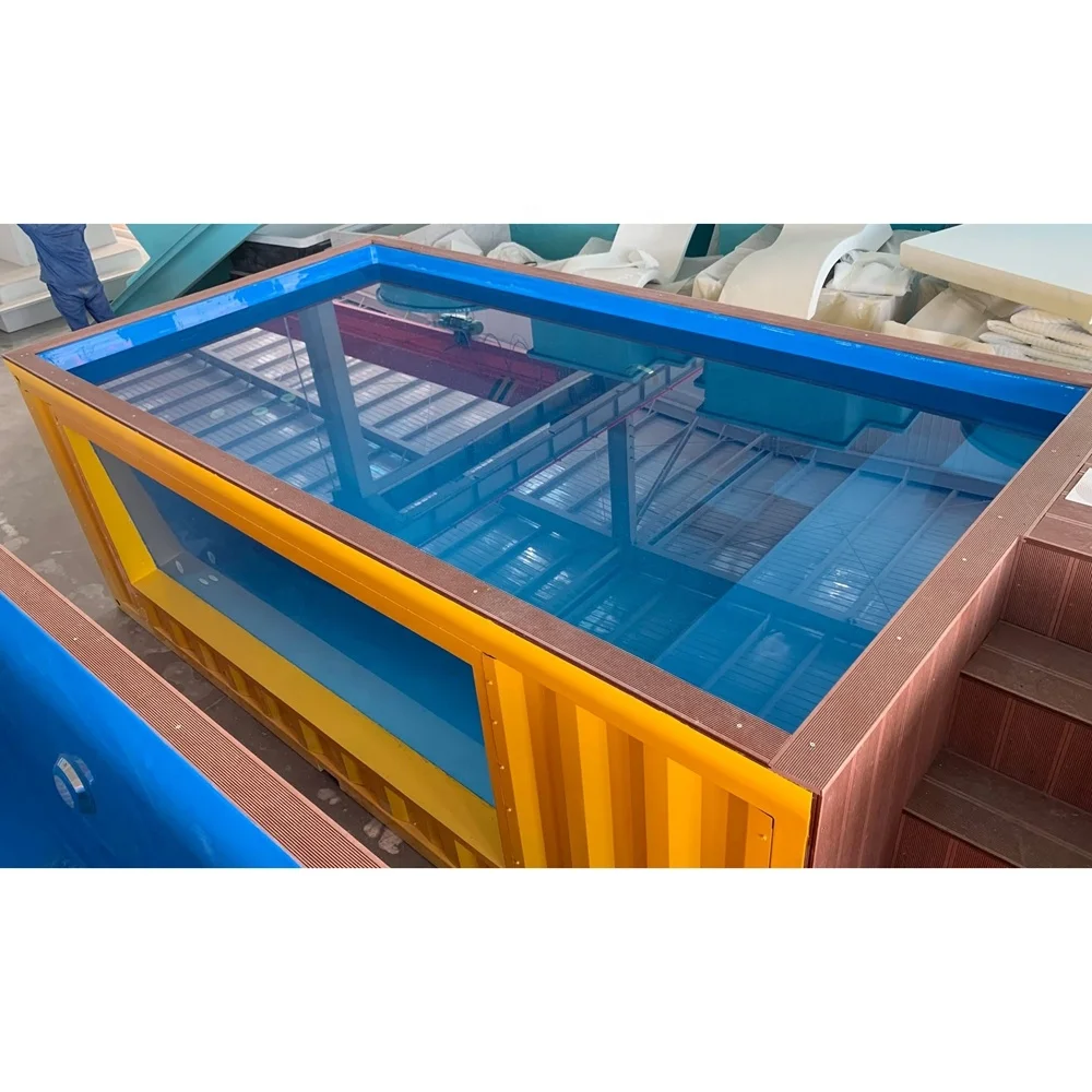 حاوية حمام سباحة حديقة الكبار في الهواء الطلق نافذة زجاجية كبيرة حاوية الألياف الزجاجية حمام سباحة حمام سباحة الجاهزة