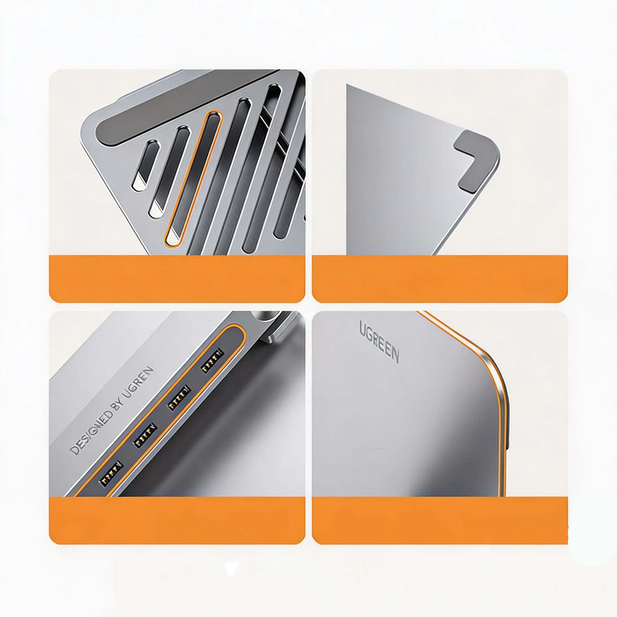 UGREEN Adjustable Aluminum Laptop Stand with 4-Port USB3.0 HUB Foldable Riser Cooling Laptop Support Holder
