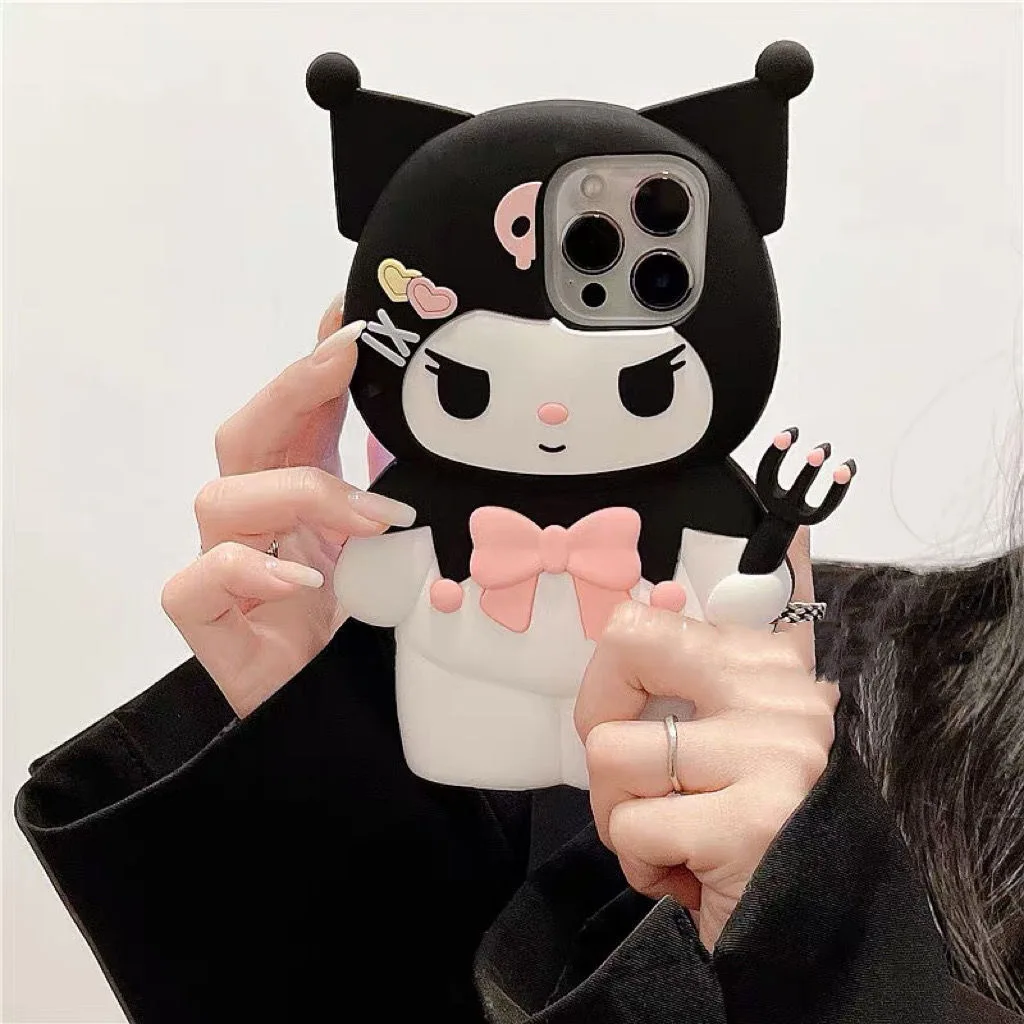 Kawaii 3D Sanrio Kuromi Silica Gel Phone Cases For iPhone 14 13 12 11 Pro Max Mini XR X MAX Shockproof Soft Shell Y2k Girl Gift