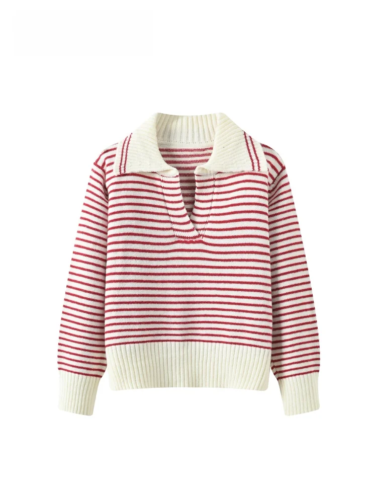 

plus Size Women's Striped Knitwear Long Sve College Sle Meat Concealing Slimming Pink irt Spring Season Cara CLUB