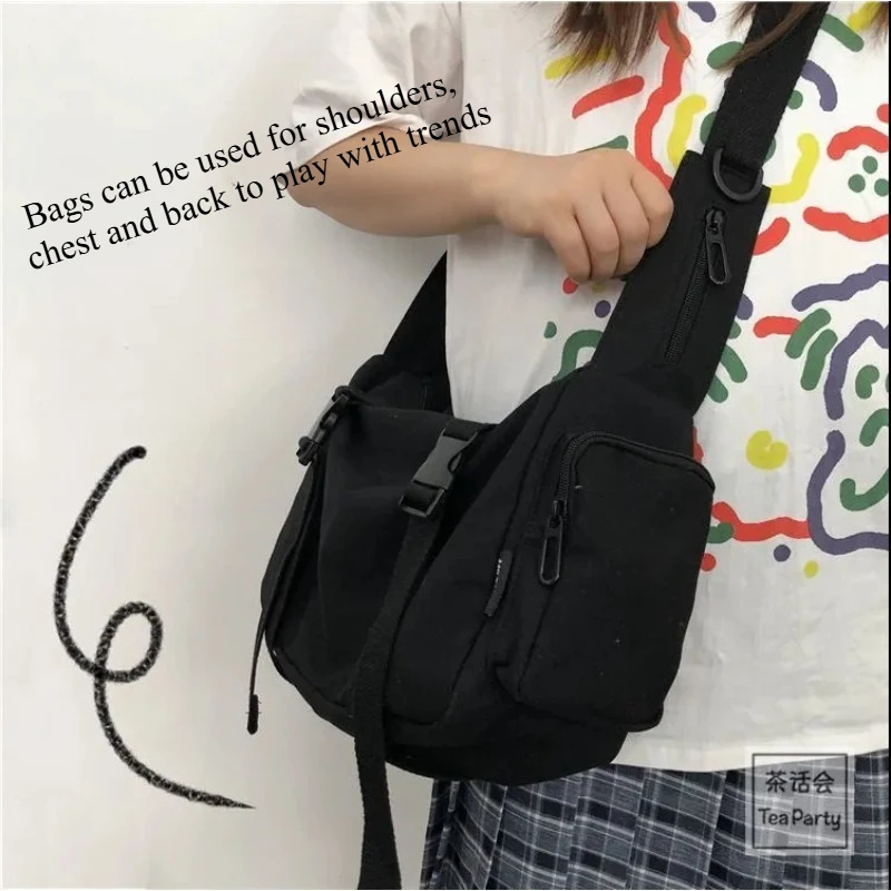

Chic retro workwear Hong Kong style student canvas bag for men, ulzzang unisex Japanese Harajuku women's crossbody bag