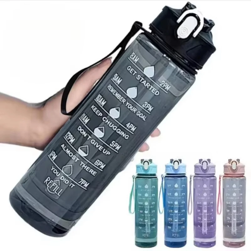 Sports Water Bottle with Time-Tracking Straw Leak Proof Locking Flip Cover for Easy Carry Ideal Outdoor Adventures With Time Mar