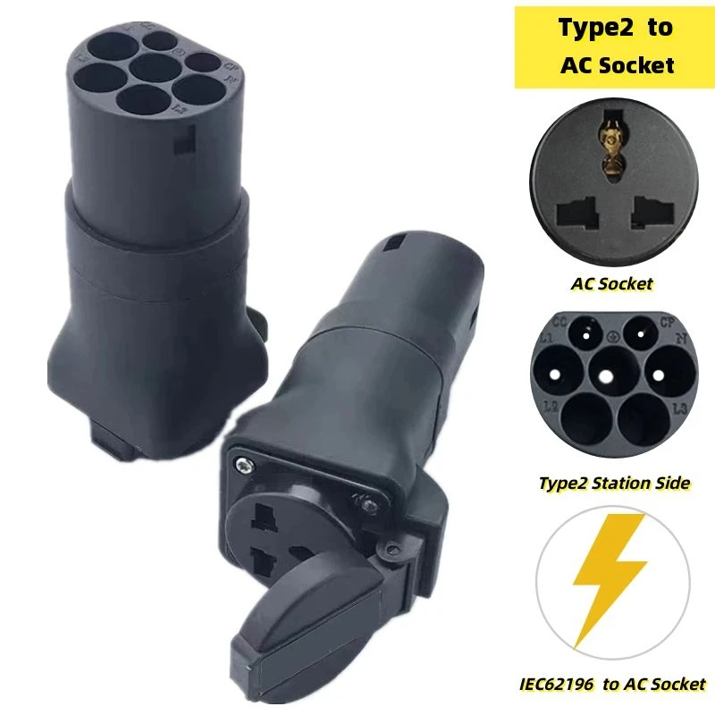 Type2 to AC 220V EVSE Car Charger Connector EV Type 2 IEC 62196 to Universal EU Socket Adapter for Electric Motorcycle Scooter