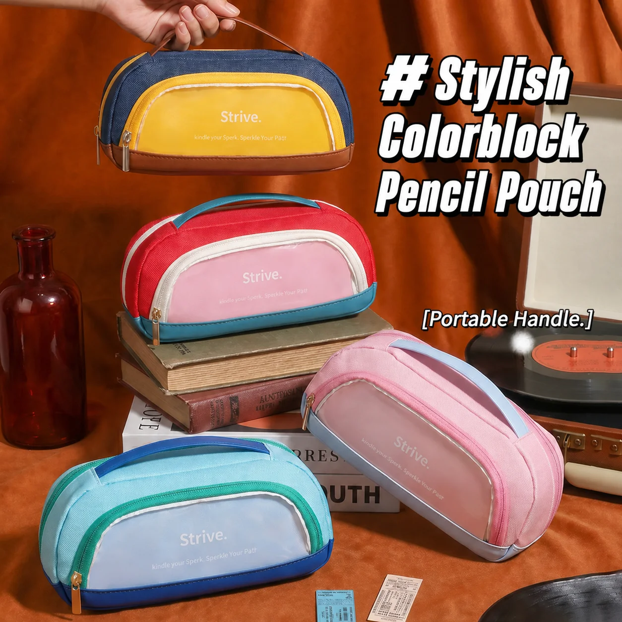 Korean Style Spliced Pencil Case Multi-Layer With Clear Window Pen Bag Large Capacity Stationery Pouch Back To School Pencil Bag