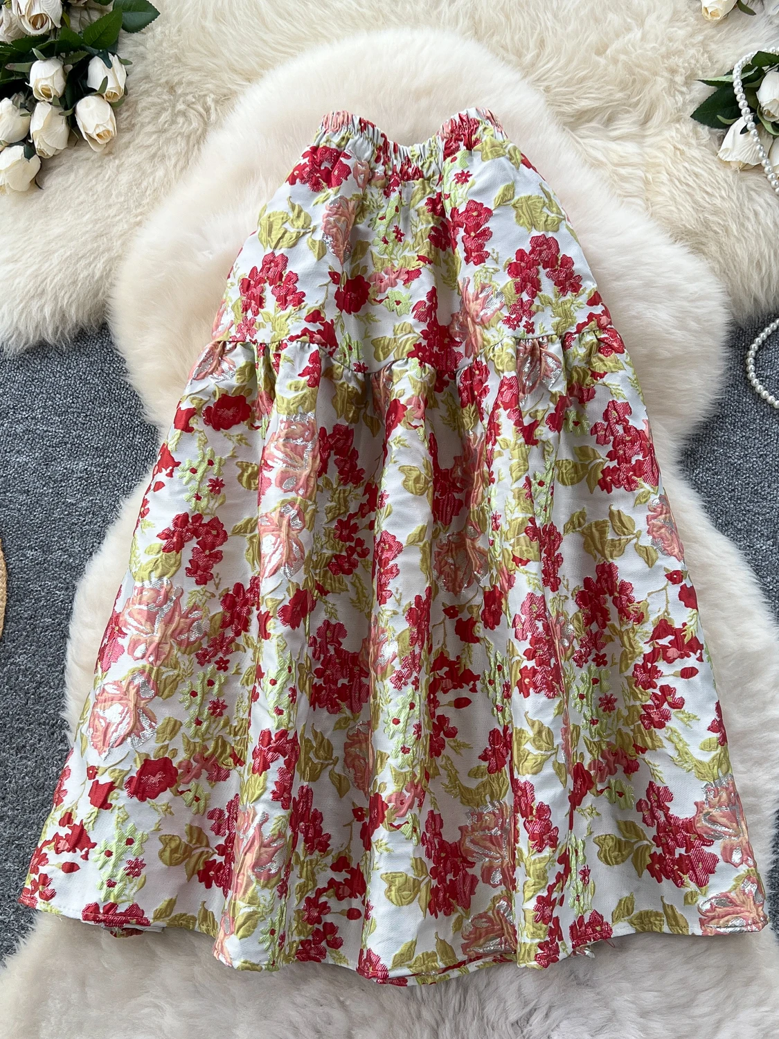 

Ele Gold Emed Юбка-миди с цветочным принтом и высокой талией для женщин Ci Commute Корейская юбка-стойка