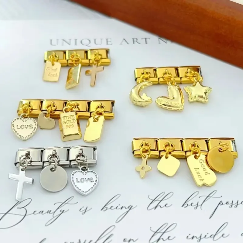 2025 Fashion Shining Love Star Moon Elastic Charm Italian Links Fit 9mm Modular Bracelet Making Women DIY Jewelry Bulk