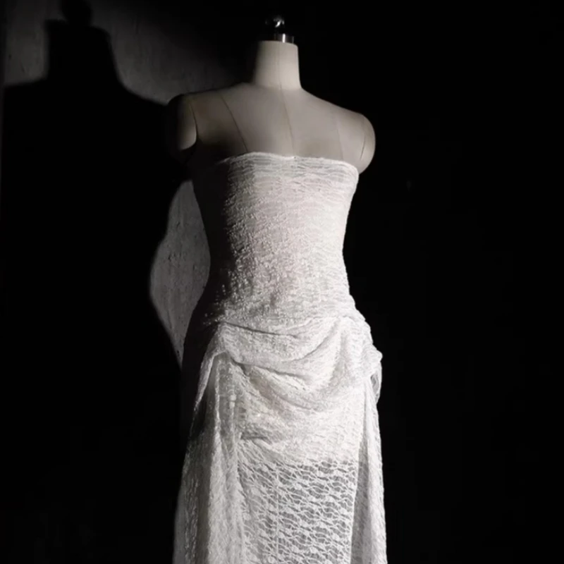 

Белая кружевная ткань с вышивкой в китайском стиле для платья Ханьфу, винтажный дизайнерский материал ручной работы для шитья, декора и поделок