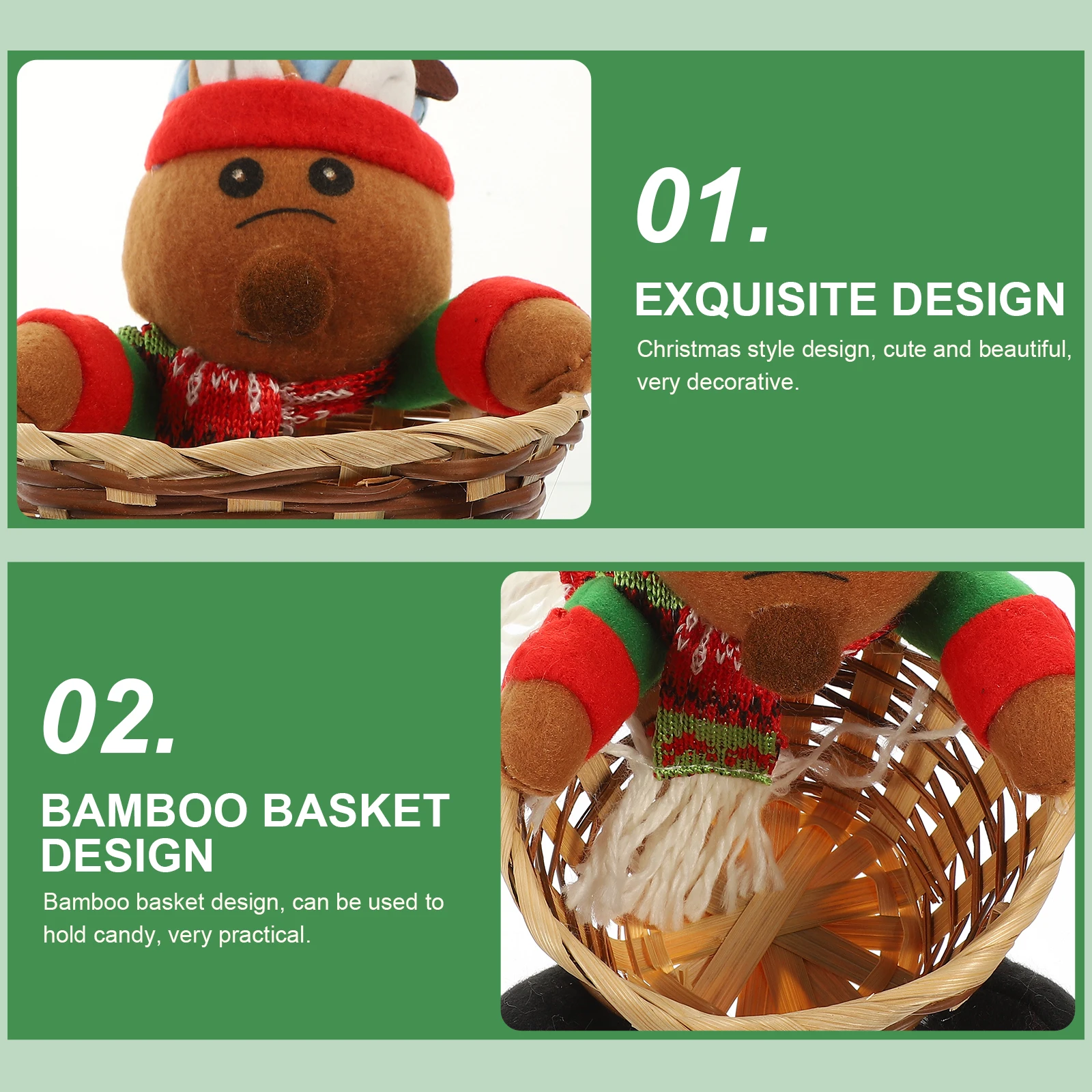 

2 Pcs Outdoor Christmas Decorations Candy Bamboo Basket Things Woven Reindeer Serving Tray