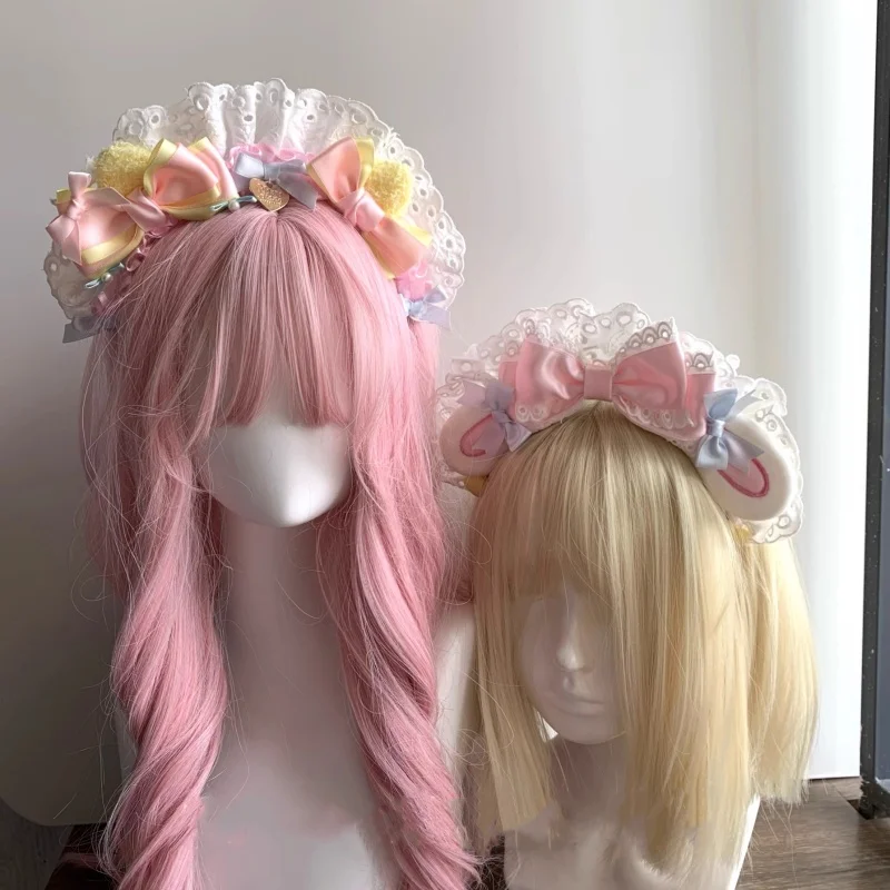 

Original Handmade Pink Maid KC Headband Strawberry Cotton Lace Cute Girl Heart Bow Headpice Lolita Sweet Headdress