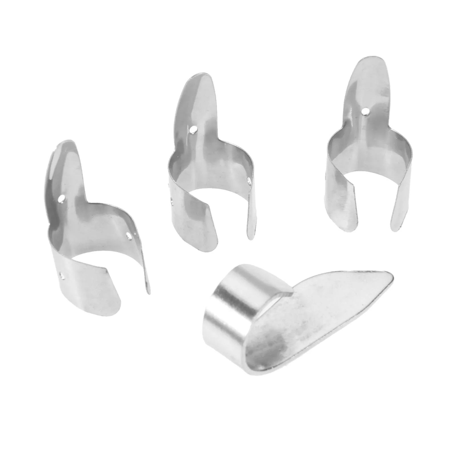 

4 шт. медиаторы для большого пальца (1 х большого пальца + 3 х указательного пальца) Металлический серебристый цвет для акустической гитары в стиле пальца, бас-гитара, гавайская гитара, банджо