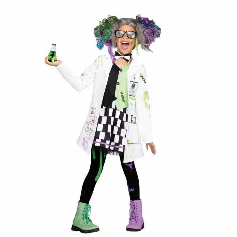 Cosdea 2022 NEW Girls Mad Scientist Costume Boys Crazy Scientist Halloween Costume For Kids Purim Party Cosplay