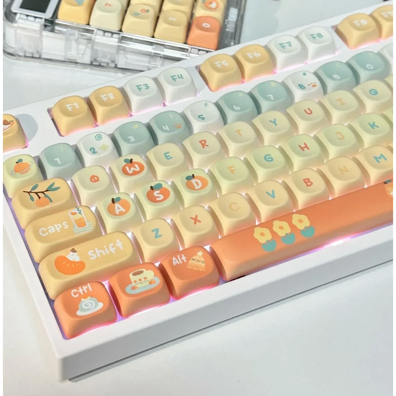 

Orange Soda XOA Keycaps PBT Heat Sublimation 131 Keys Cute for 60/64/84/98/108 Gaming Mechanical Keyboard MX Switch