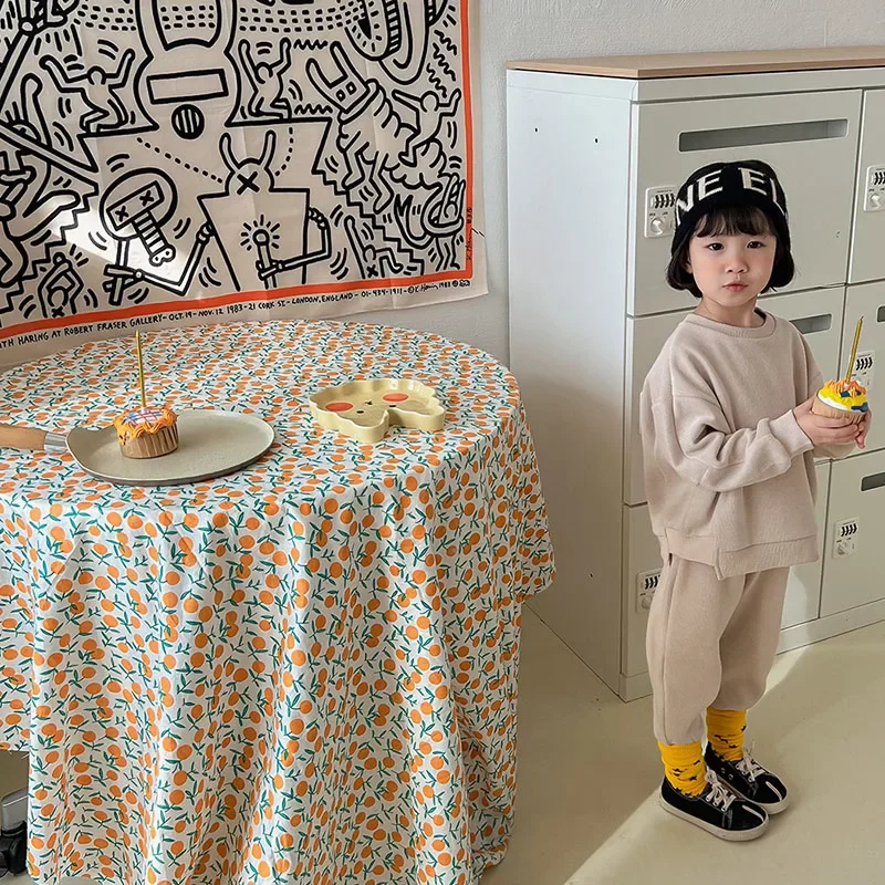 Milancel-女の子用ワッフルセット,フード付きセーターとパンツ,子供用スーツ,単色,カジュアル,秋,2個
