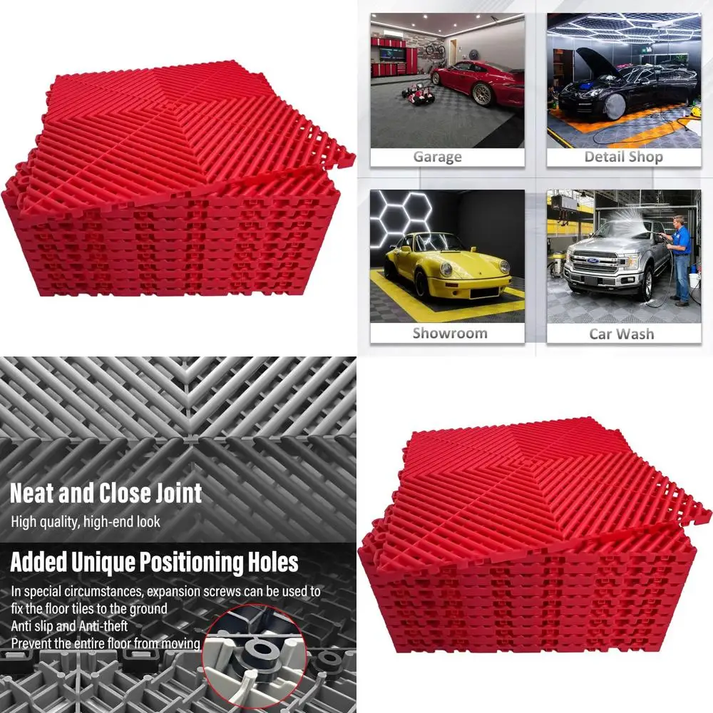 

16x16 Set of 24 Non-Slip, Heavy-Duty Garage Floor Tiles with Drainage for Easy Installation in Garages, Car Washes, and Basement