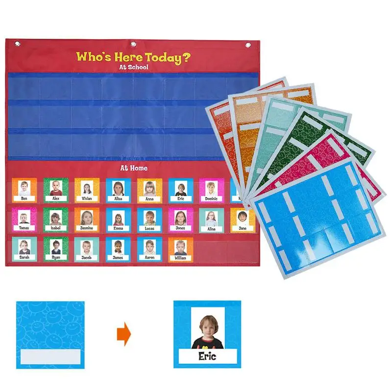 

Hanging Wall Classroom Storage Management Pocket Chart with 72pcs Cards For Classroom Management