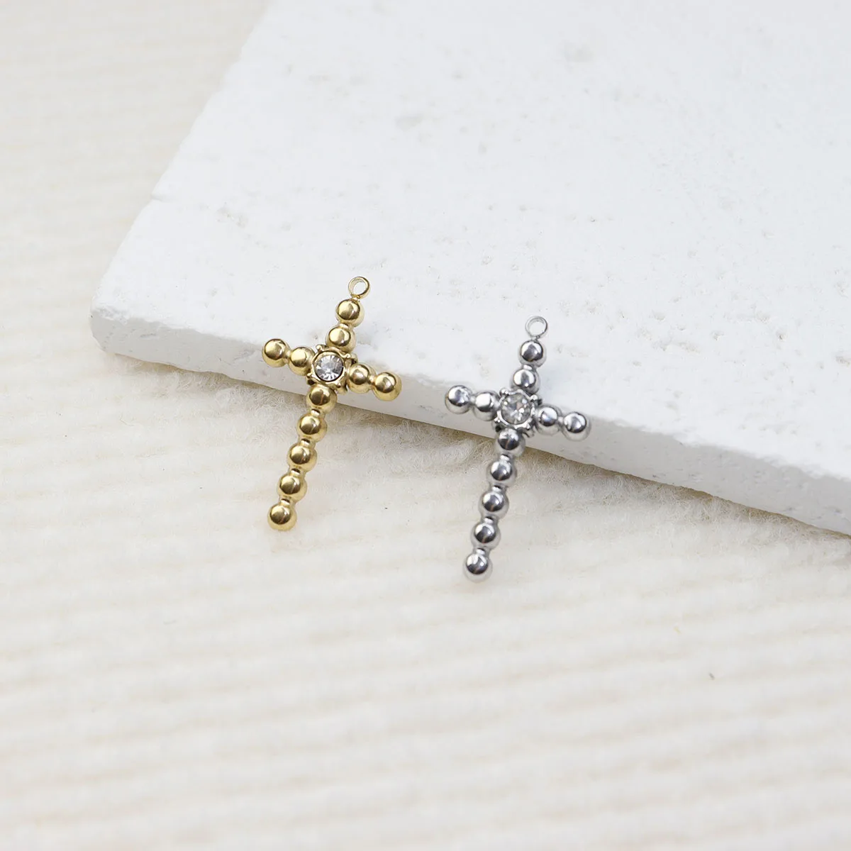 5pcs Casting Stainless Steel Cross Rhinestones Charms Pendant Jewelry Accessory DIY Necklace Earrings Bracelets Vacuum PVD Plate