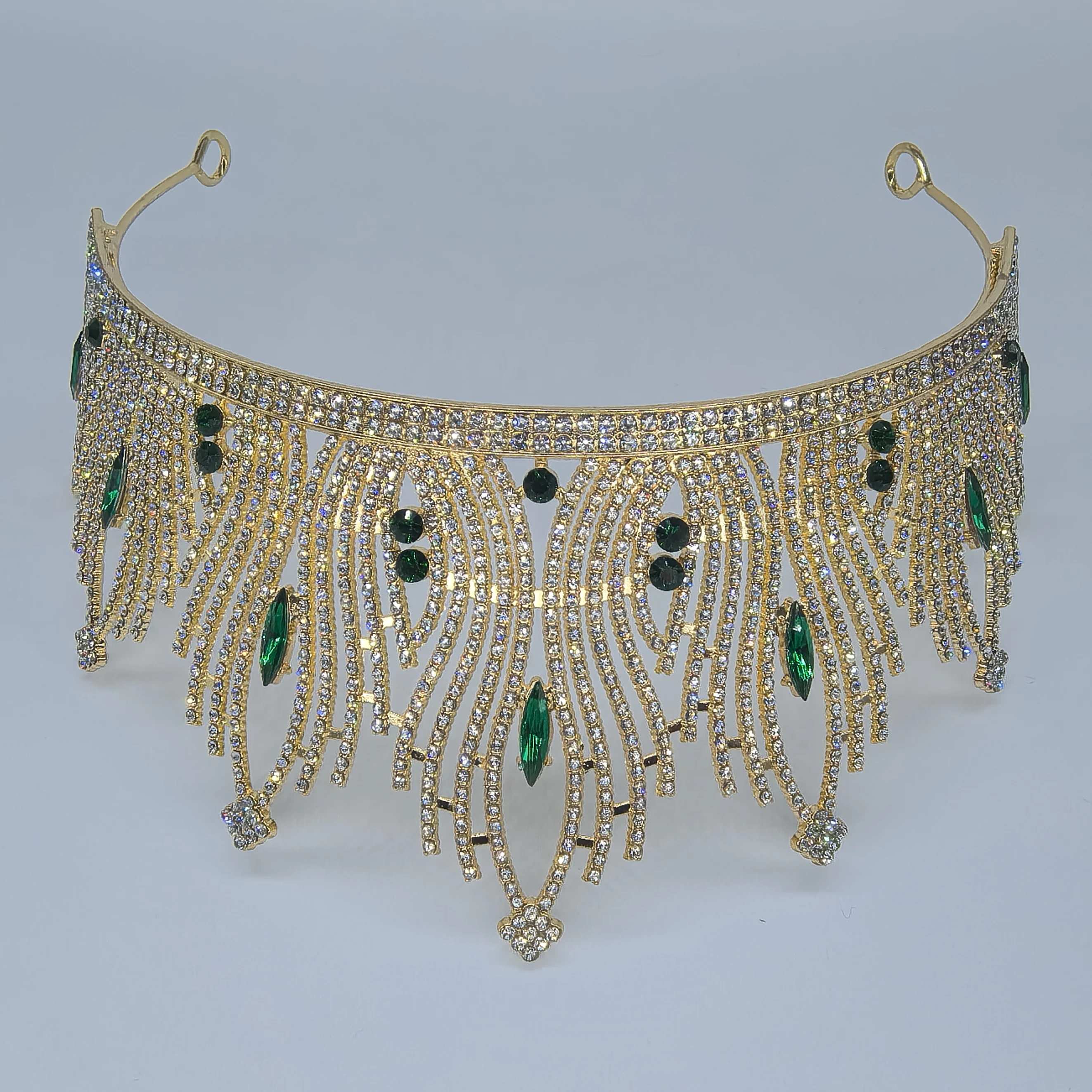 تاج الزفاف - إكسسوار تاج مأدبة فاخر متلألئ بالألماس بالكامل، زينة شعر لغطاء رأس الملكة والأميرة