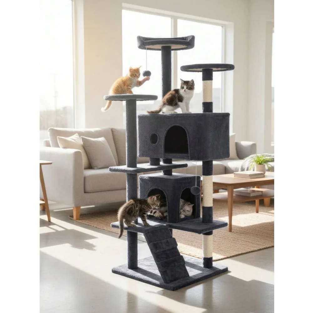 

54in Cat Tree Tower For Indoor Cats,Multi-Level Furniture Activity Center With Scratching Posts Stand House