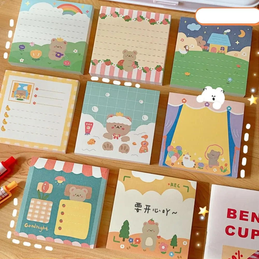 100 Sheets/Pack Kawaii Cartoon Notepad Creative Portable Sticky Note Book Non-sticky Sweet Bear Memo Note Pads Student